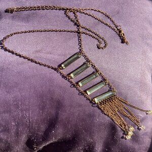 Bohemian Copper Fringe Rectangular Glass Iridescent Tassel Patina